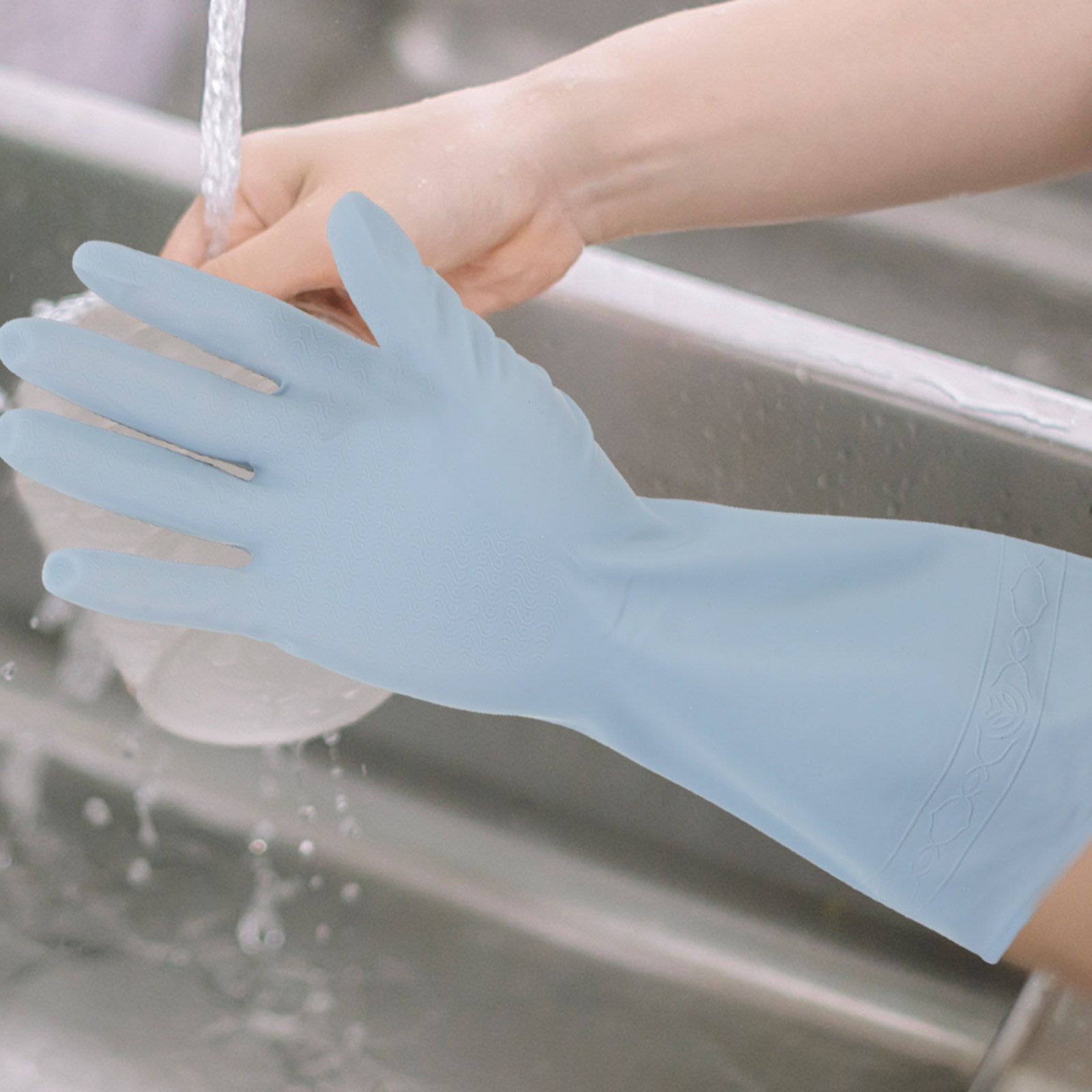 Dish Glove Rubber - 3組の防水ゴム製キッチン食器洗い用手袋、再利用可能なロングカフの食器洗い用手袋、肌に優しく油汚れに強い