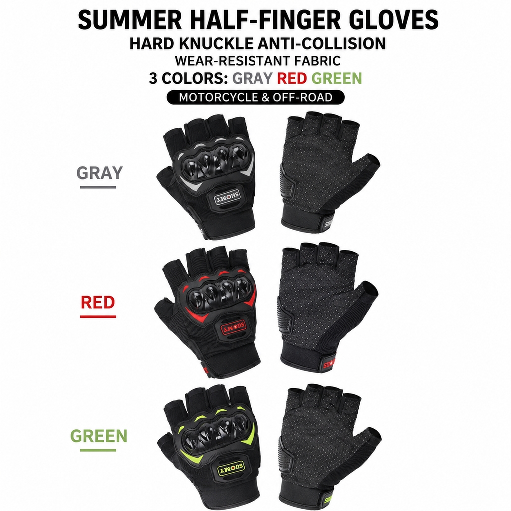 Motorcycle Glove Knuckle - 夏用バイクハーフフィンガーグローブ、ハードナックルプロテクター、滑り止めパームメッシュ、通気性のあるモトクロスライディング用グローブ
