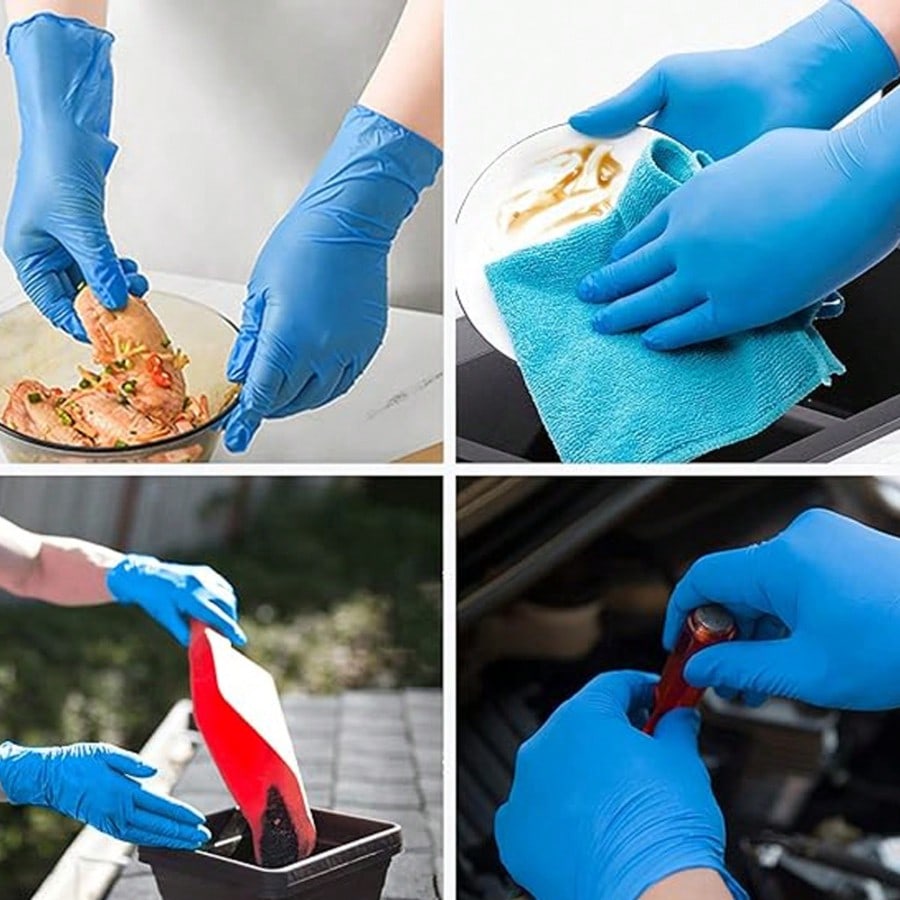 Rubber Glove Cleaning - 100枚入り高耐久性ニトリル使い捨て手袋、パウダーフリー、ラテックスフリー作業用手袋、機械整備、自動車修理、食品調理、バーベキュー、清掃、ヘアカラー、美容院、タトゥー、家事、日常使用に最適、ブルー/ブラック