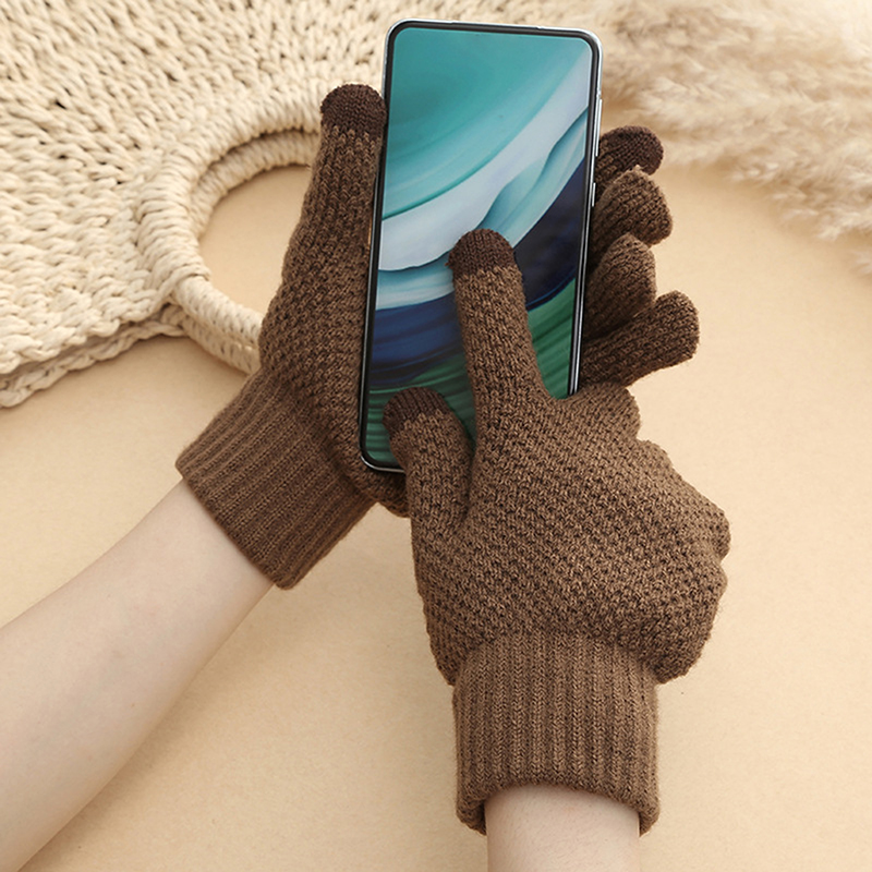 Wool Glove Lined - 2025年 メンズ冬用暖かいタッチスクリーングローブ フリース裏地付き防寒ウールニットミトン
