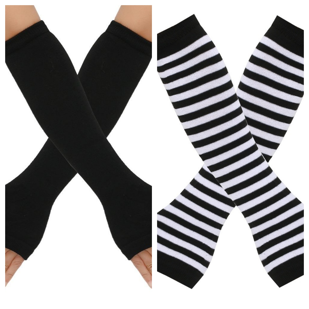 Fingerless Glove Knit - 2組の暖かいニット製ロングフィンガーレスグローブ、エルボーミトン、クリスマスアクセサリーギフト、ファッショナブルな女性用エモグローブ、レディースストライプエルボーグローブ