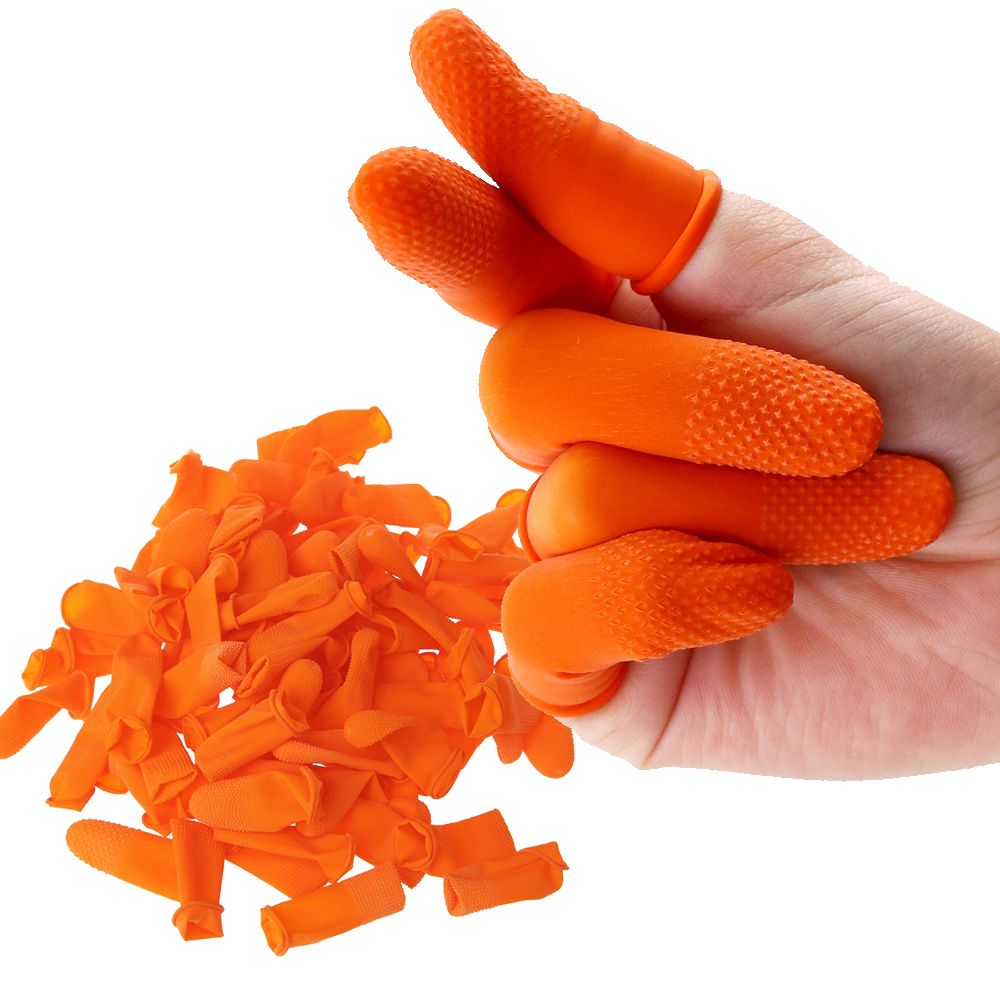 Rubber Glove Cleaning - 100個入り クリーニングアクセサリー 天然ラテックス製 指先保護用オレンジ色の指サック ゴム手袋 保護手袋