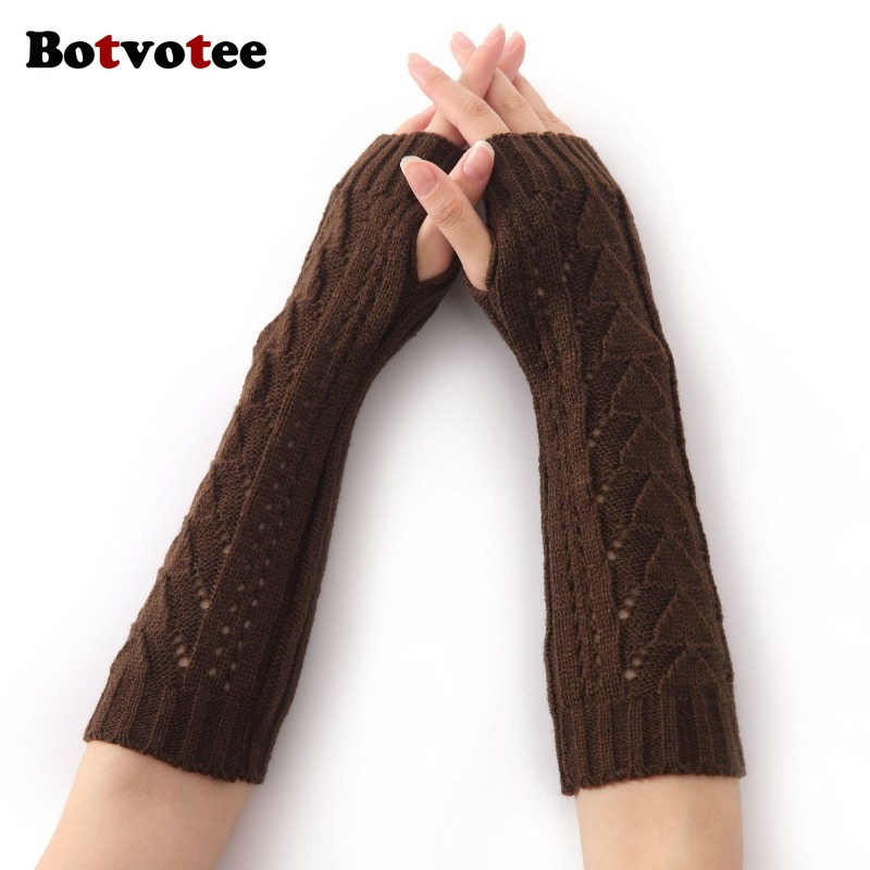 女性用ボットボーティー 冬用ニット 透かし編み 三角形 長袖 - Fingerless Glove Knit のレビューと価格