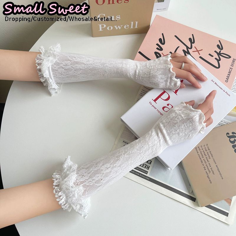 女性の原宿白アームスリーブ夏薄いバレエスタイルロリータ JK - Fingerless Glove Knit のレビューと価格
