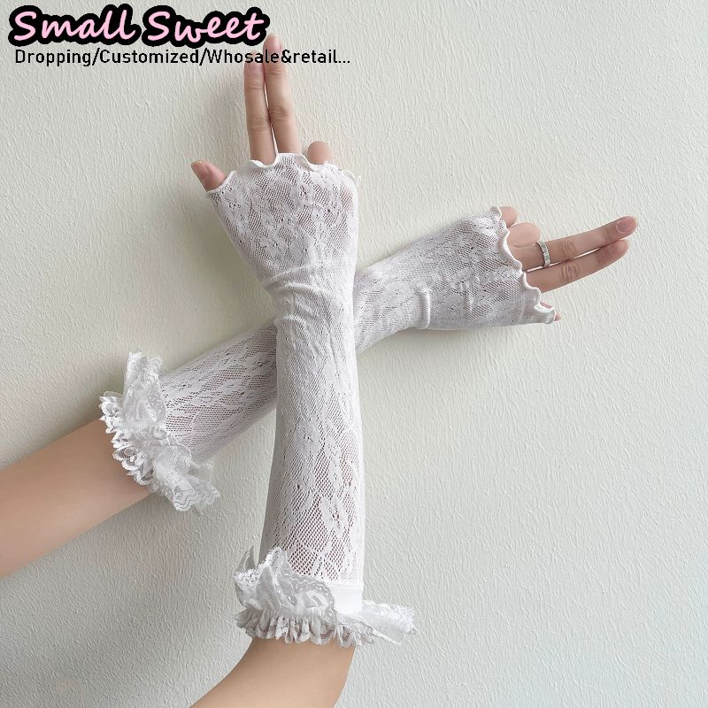女性の原宿白アームスリーブ夏薄いバレエスタイルロリータ JK - Fingerless Glove Knit のレビューと価格