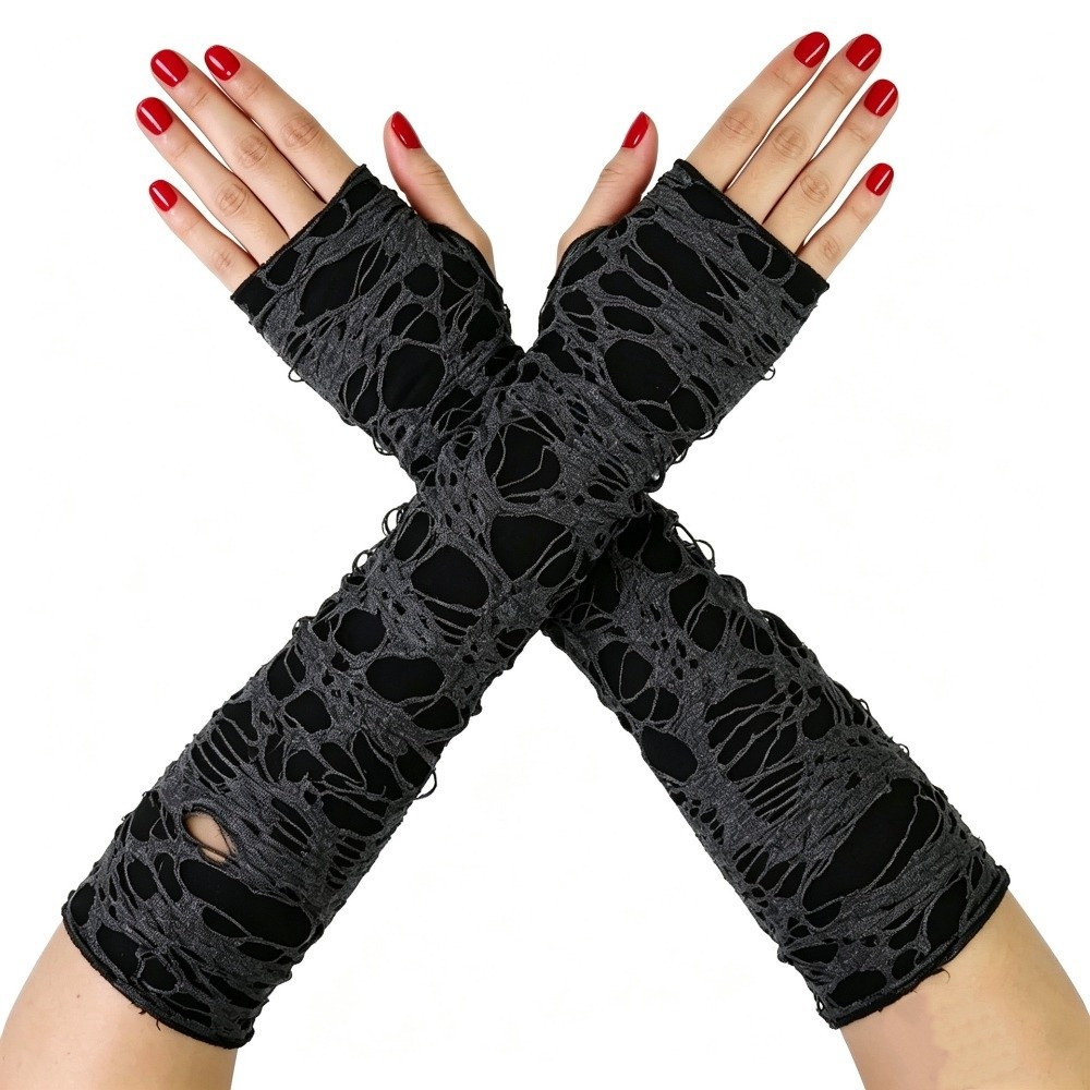 ロングパンクグローブ ダメージ加工スタイル ダークスタイル  - Fingerless Glove Knit のレビューと価格