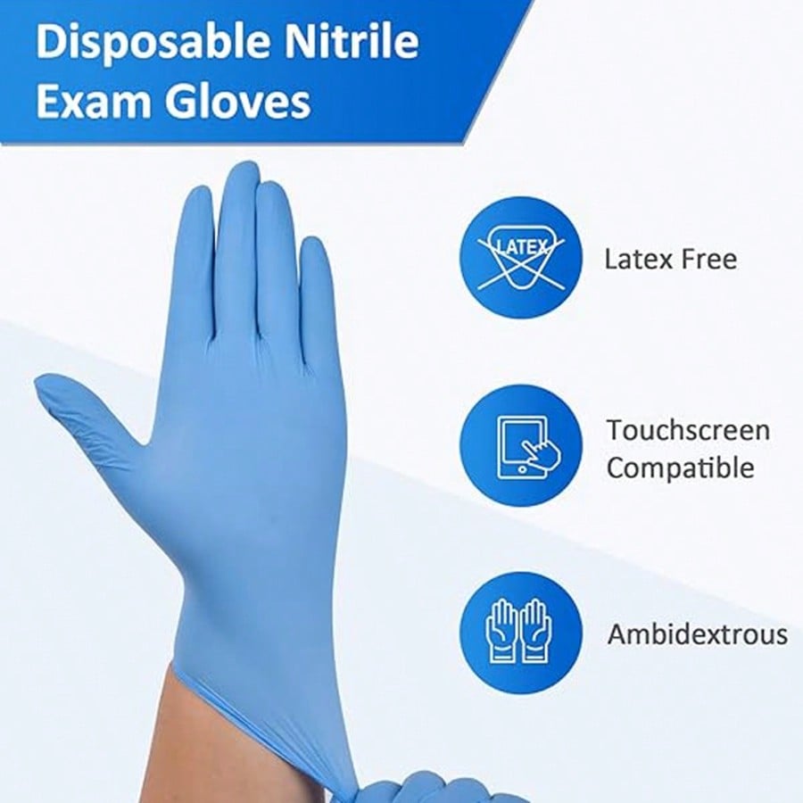 100枚入り高耐久性ニトリル使い捨て手袋、パウダーフリー、ラ - Rubber Glove Cleaning のレビューと価格