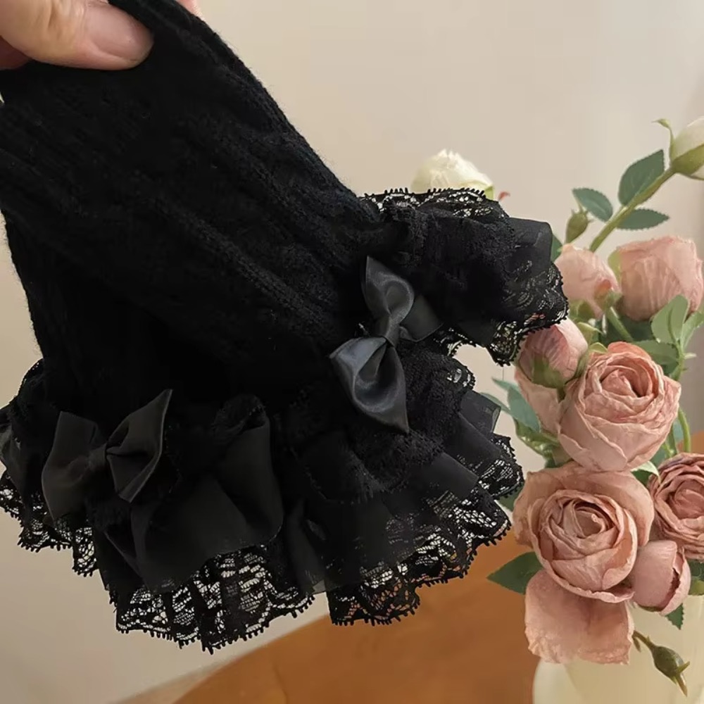 1組のレースフリルハンドスリーブミトン、取り外し可能なフィン - Fingerless Glove Knit のレビューと価格