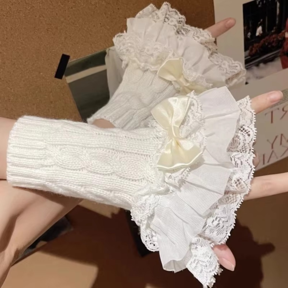 1組のレースフリルハンドスリーブミトン、取り外し可能なフィン - Fingerless Glove Knit のレビューと価格