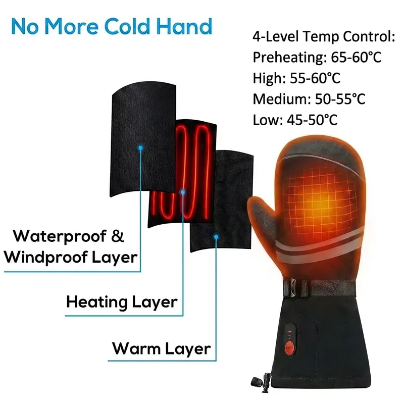 冬用スキー防水充電式加熱リストグローブ タッチスクリーン対応 - Ski Glove Waterproof のレビューと価格